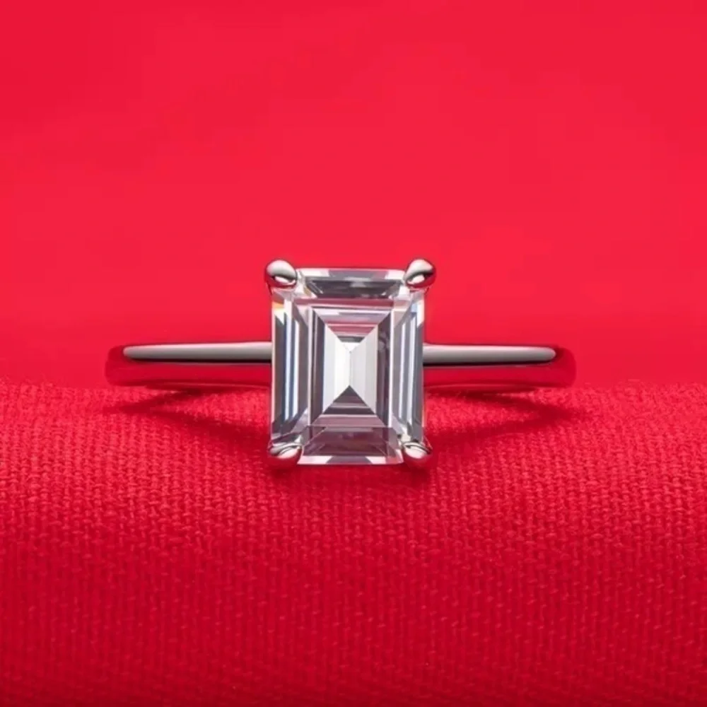 925 Sterling Silver Radiant Cut Clear Engagement Single Stone 2.5 ct CZ Ring